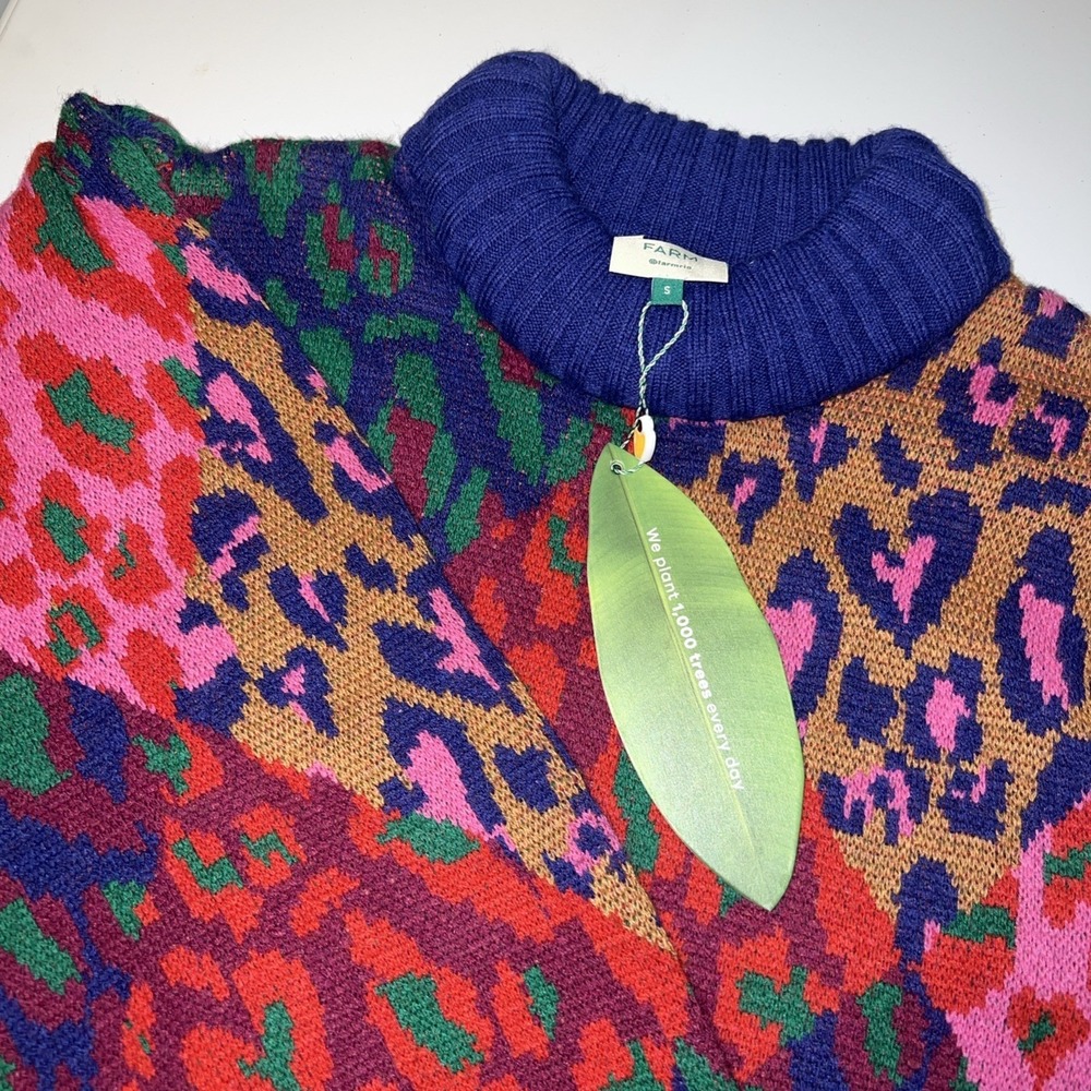 NWT Farm Rio Womens S Mixed Leopard Pop Sweater Dress Multi Animal Print 302189